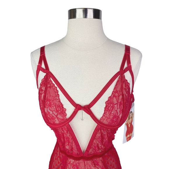 Seven ‘til Midnight Red Heart Mesh Chemise & Thong Set - Size XXL - Picture 2 of 6